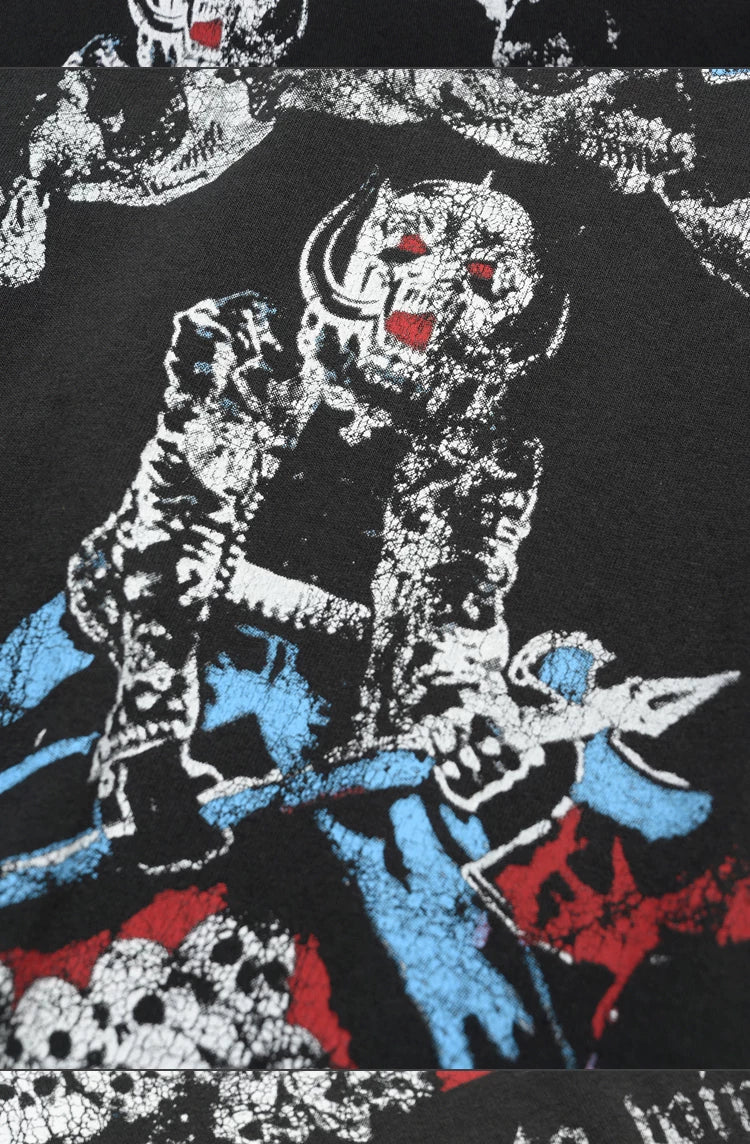 VETERANBOI Retro Motorcycle Head Print Loose Tee