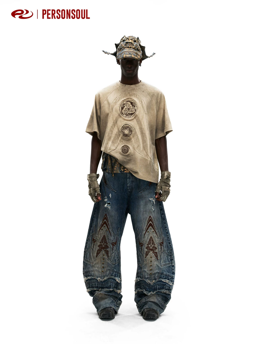 PERSONSOUL Jingwei Totem Embroidery Loose Tee