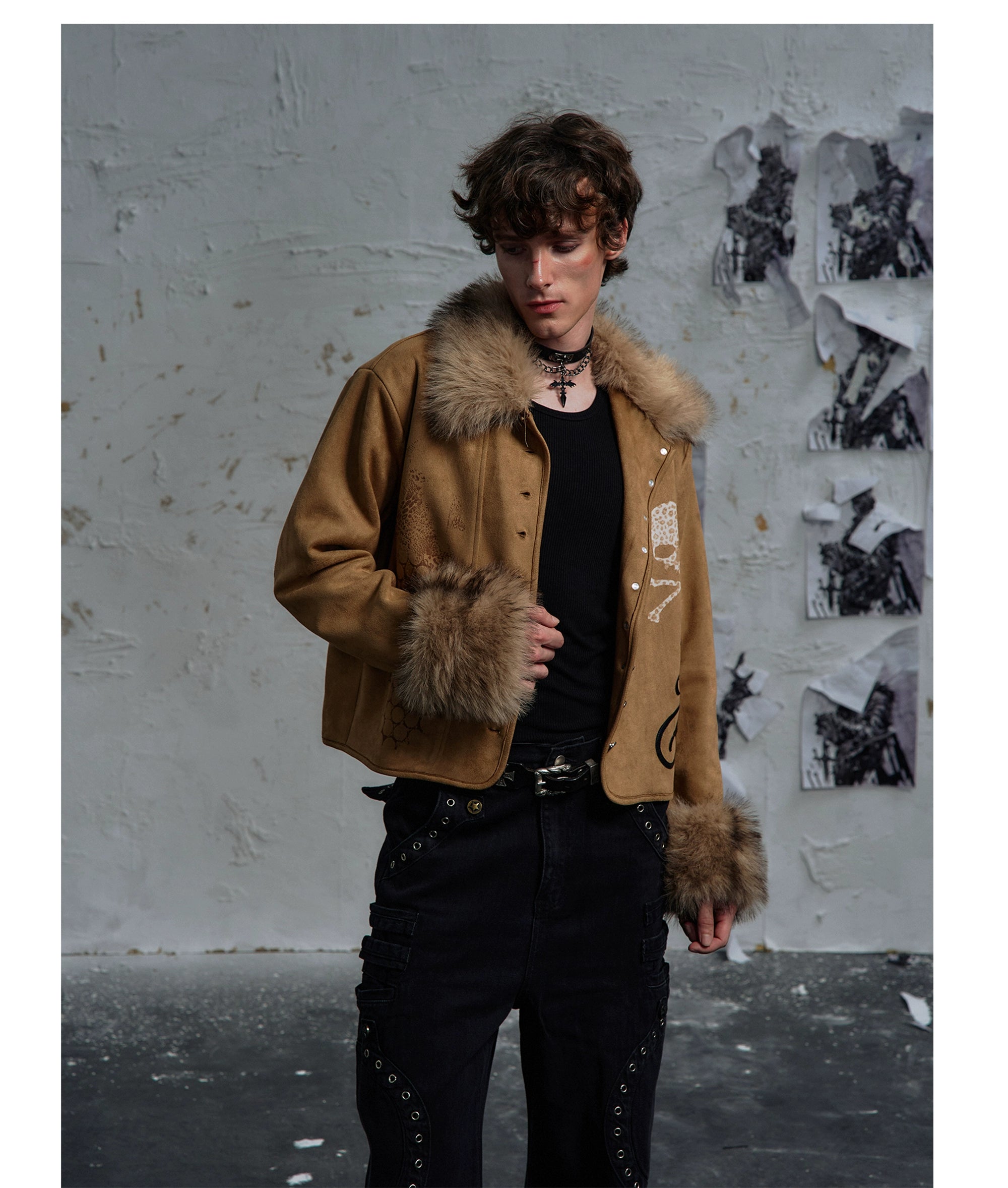 PAIKI Desert Fringed Skull Fur Collar Jacket