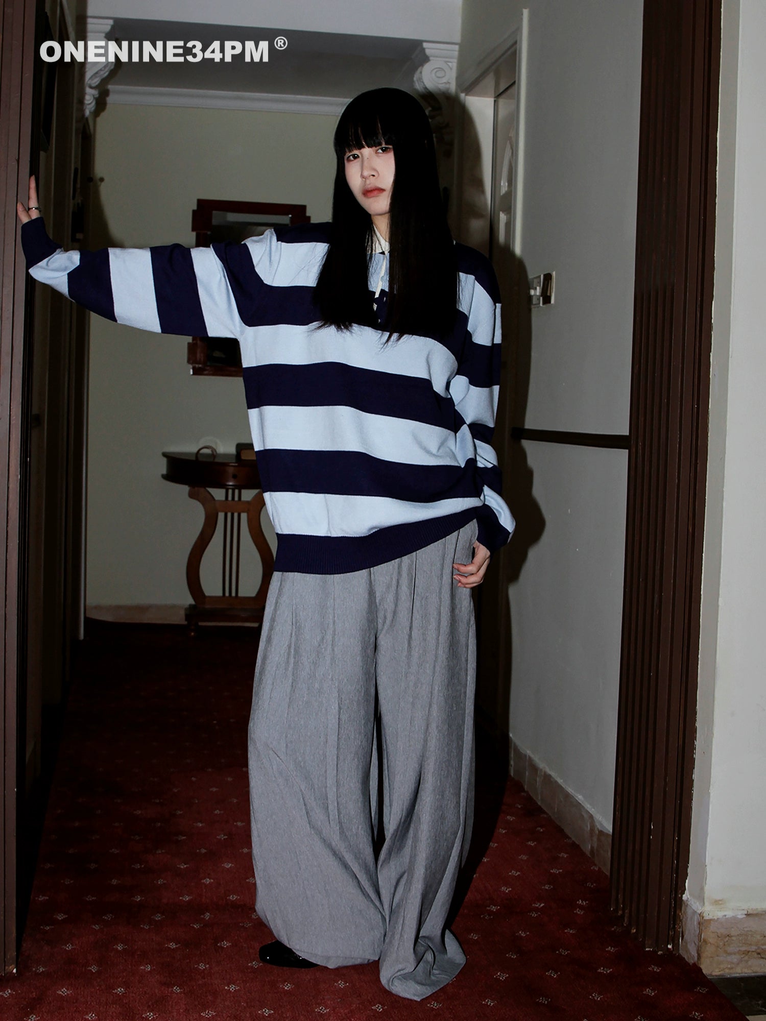 ONENINE34PM Elegant Luxury Striped Polo Shirt