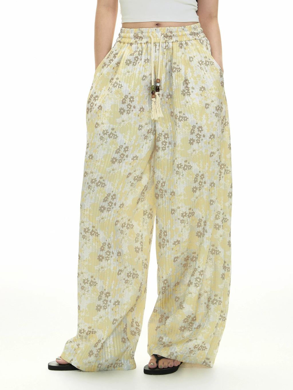 TGNS Plaid Floral Casual Wide-leg Pants