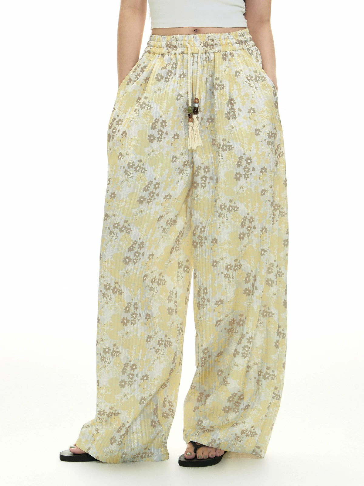 TGNS Plaid Floral Casual Wide-leg Pants