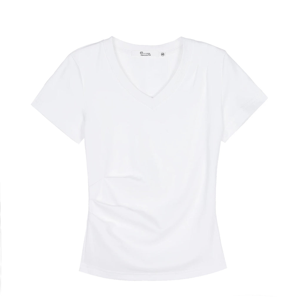 XUJING Pleated Front Shoulder Slim and Thin Tee