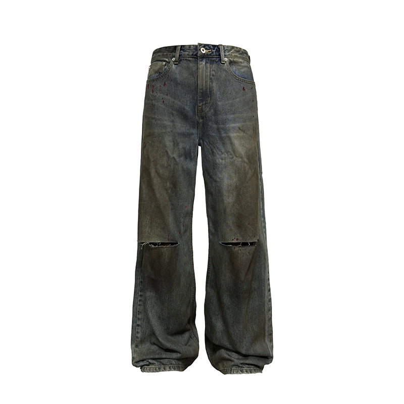 JCAESAR Ink-splashed Dirty-dyed Straight Jeans