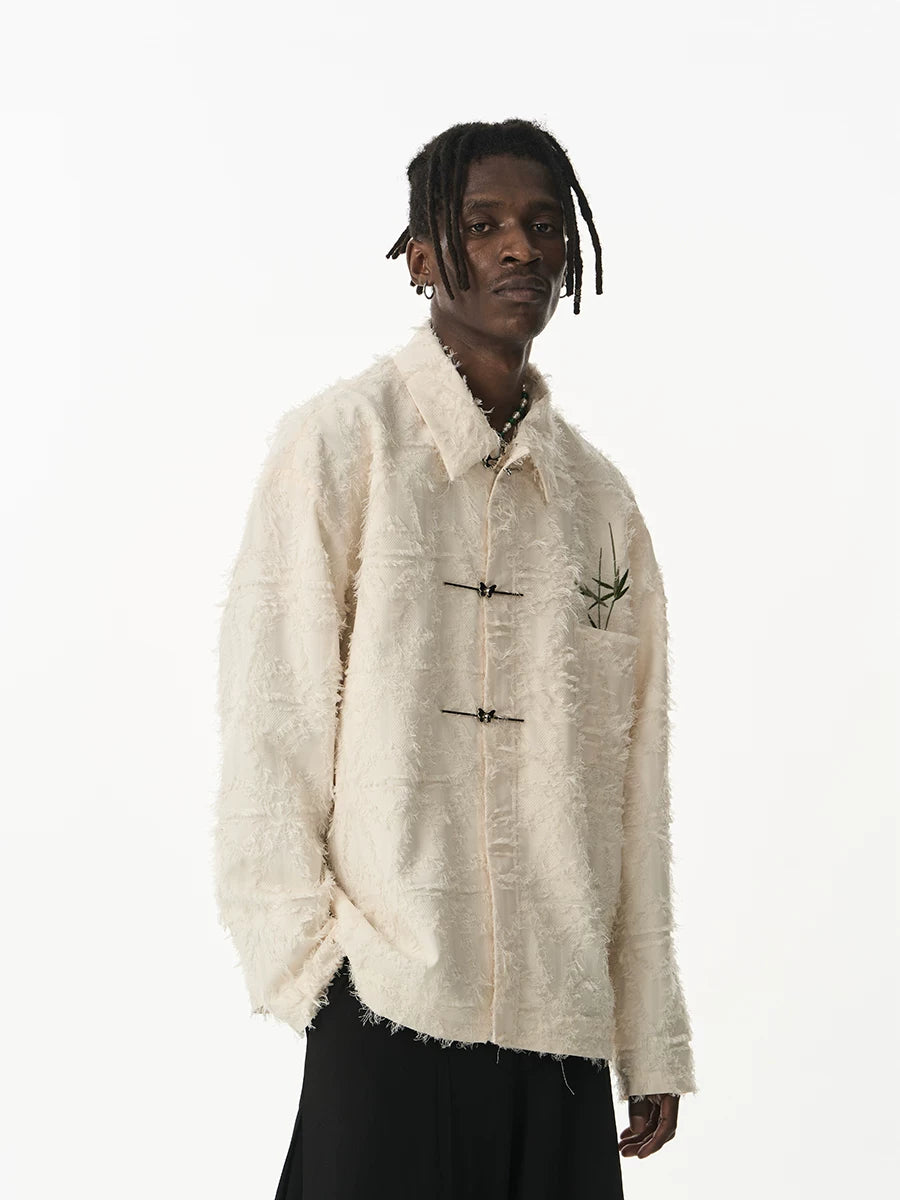 CNEW Bamboo Embroidered Metal Button Burrs Fringed Jacket