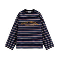 Loopsoon Striped Chest Contrast Print Crew Neck Long Sleeve