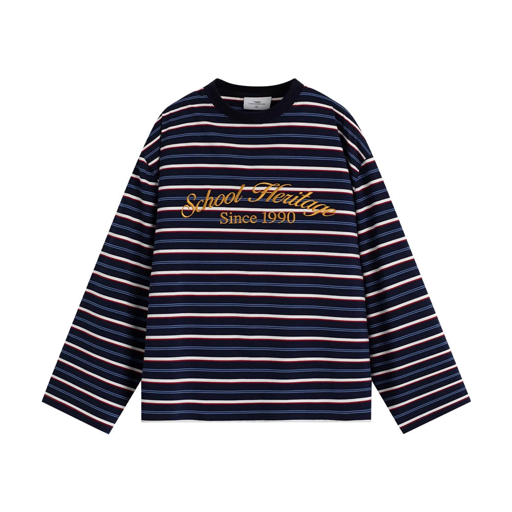 Loopsoon Striped Chest Contrast Print Crew Neck Long Sleeve