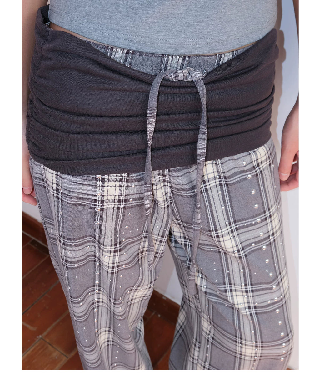 FUNKYFUN Waist Stacked Plaid Slacks