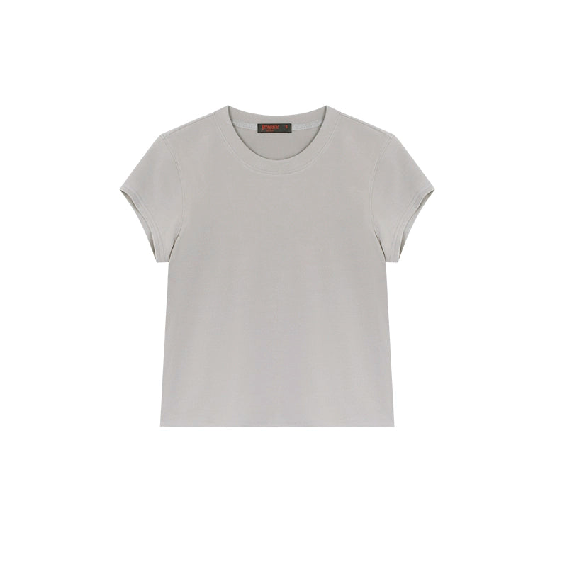 Zero Shoulder Round Neck Loose and Thin Short Tee