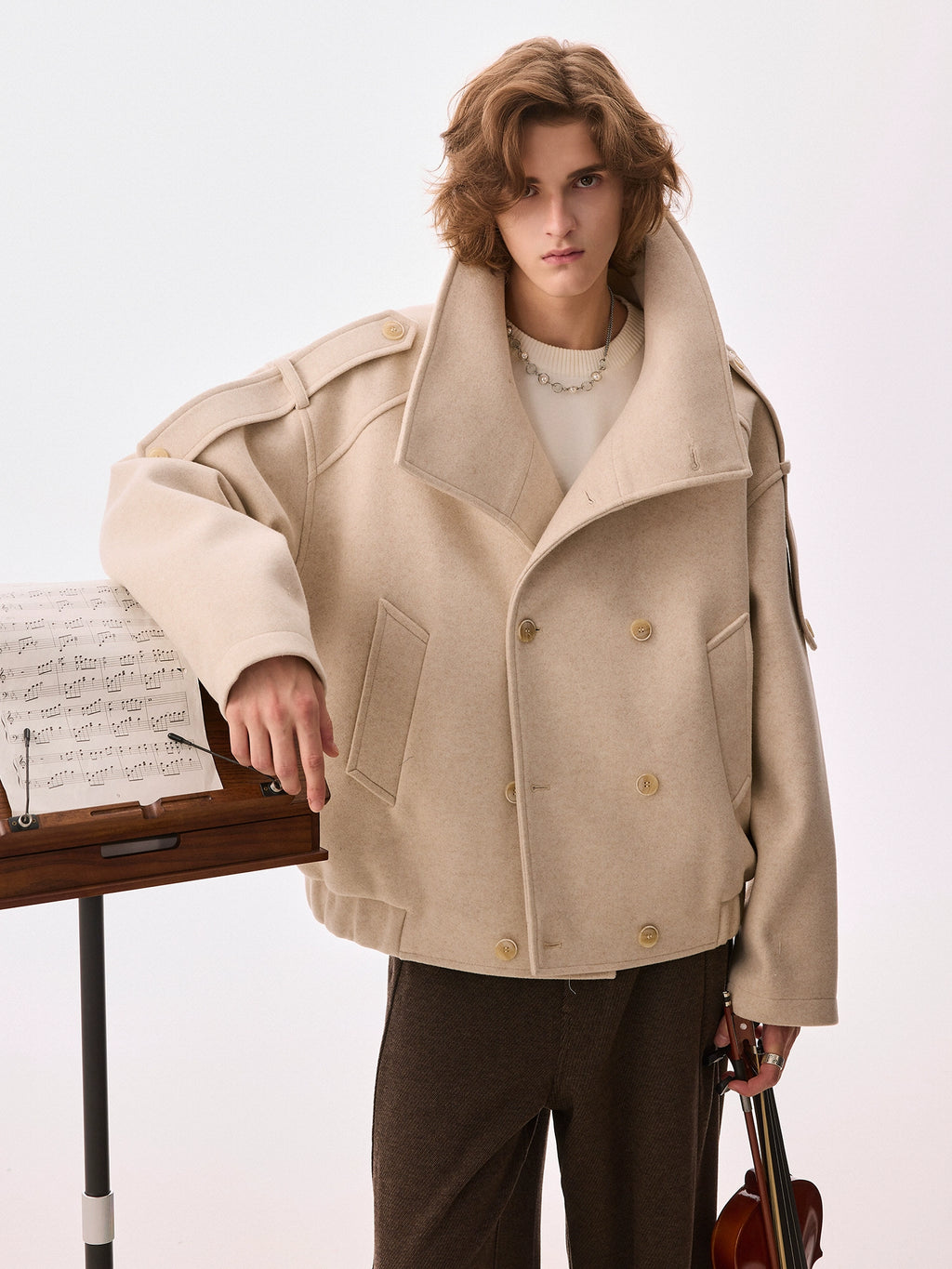 CHOR Premium British Style Warm Stand-up Collar Woolen Coat