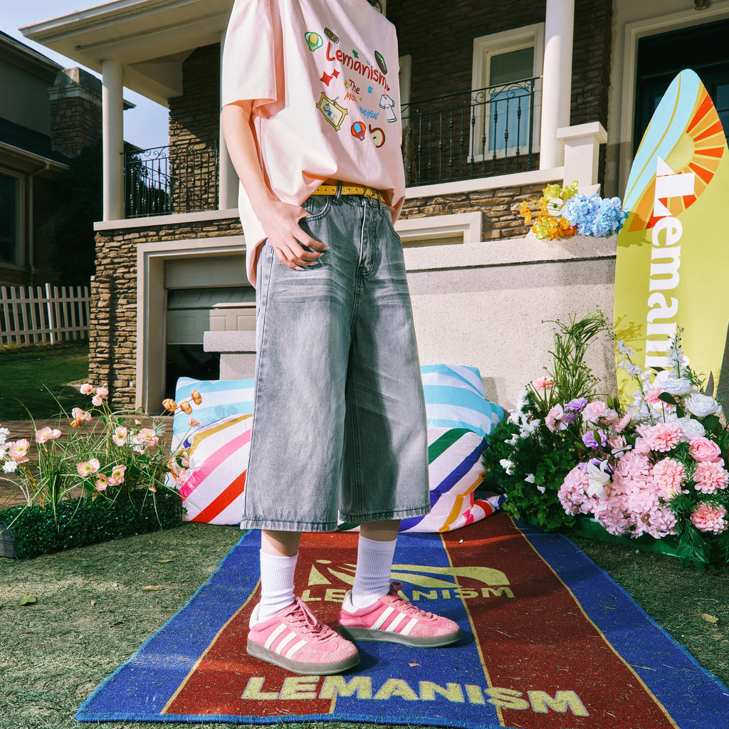 Lemanism Vintage Loose Denim Cropped Pants