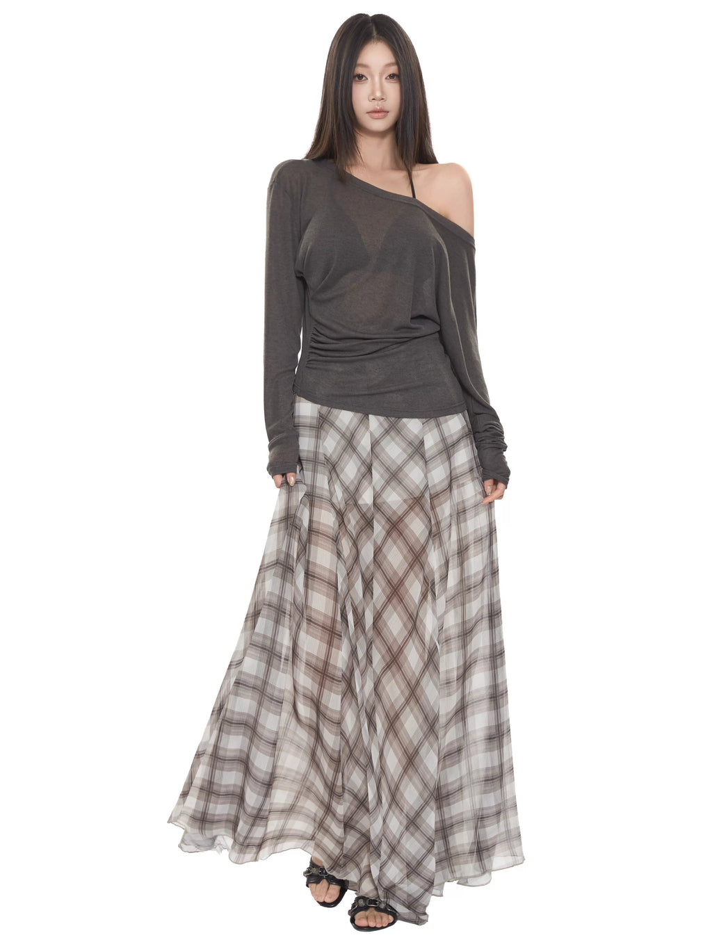 WITHMIN Loose and Thin Plaid Dress