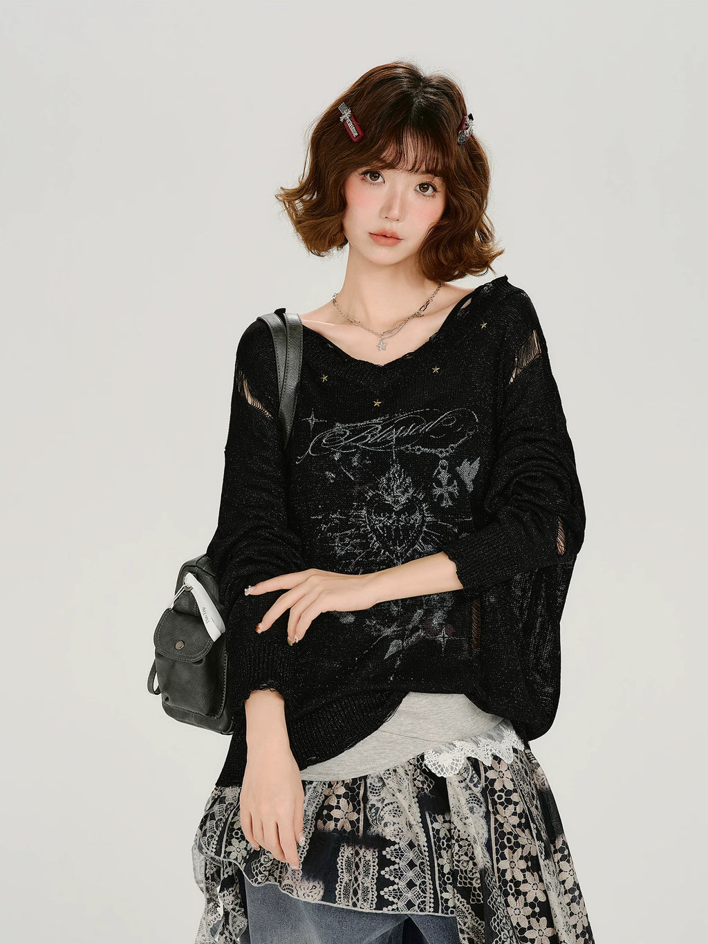 Girlyhalo Thin Knitted Hollow Blouse