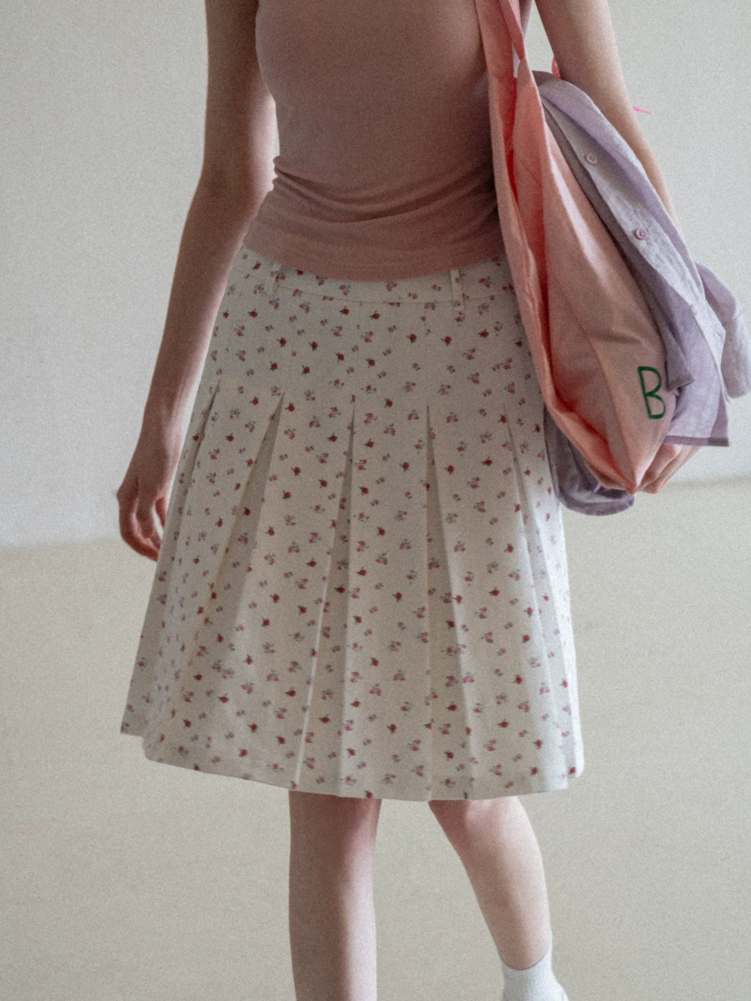 EGGKA High-waisted Retro Floral Pleated Skirt