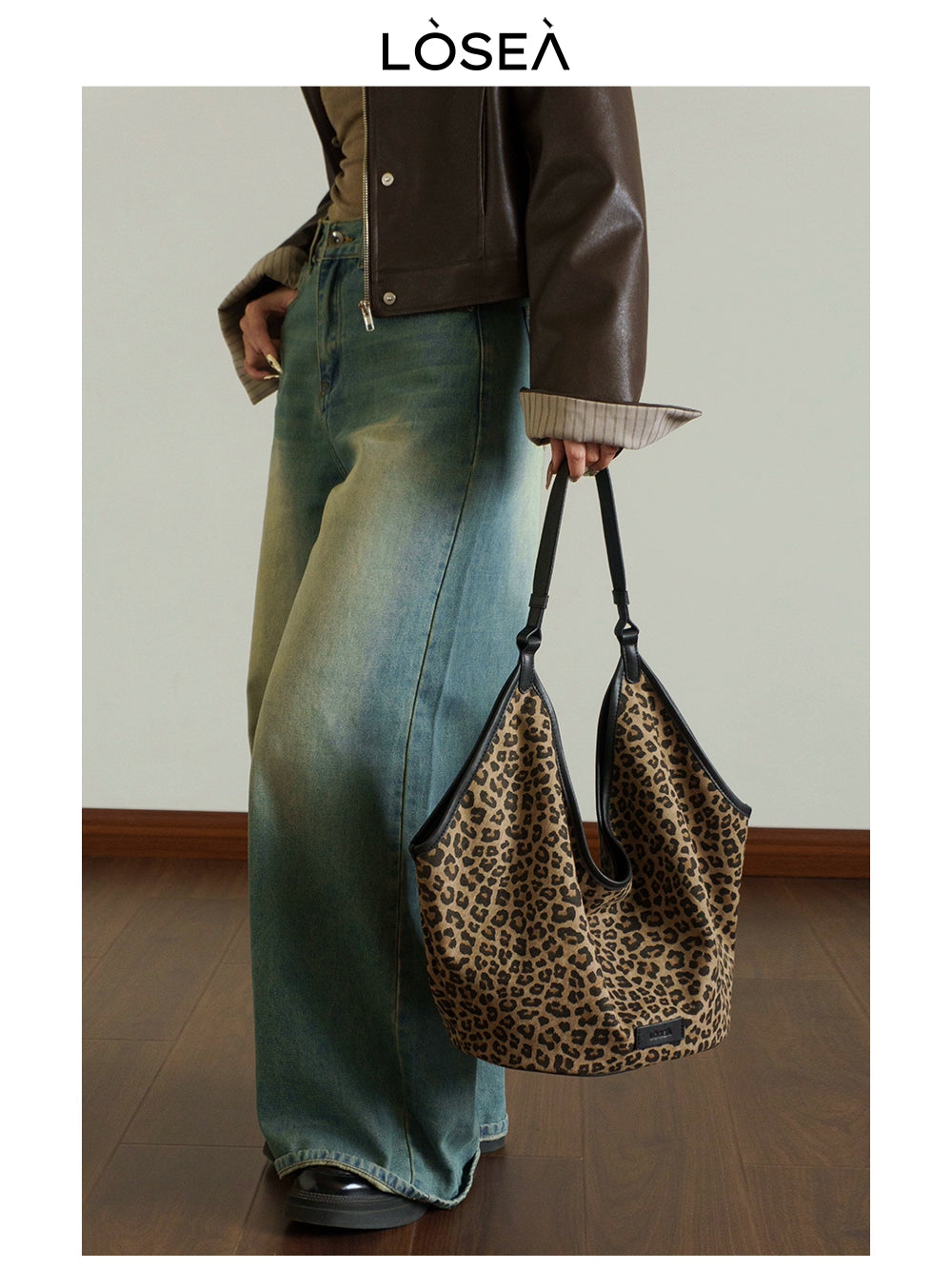 LOSEA Leopard Print Large Capacity Retro Messenger Bag