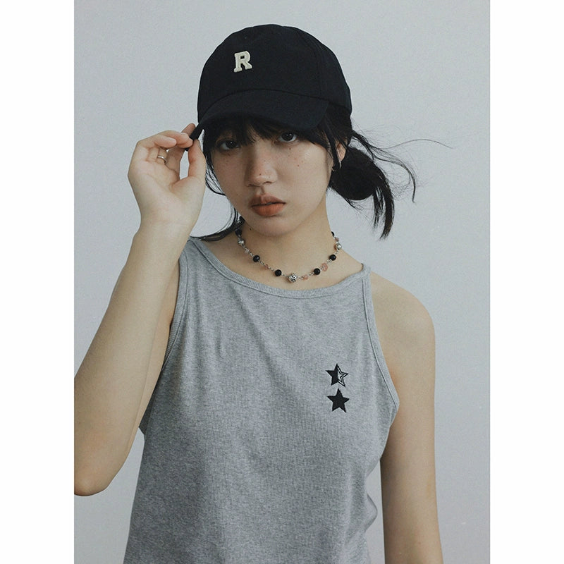 STILLYOU Versatile Asymmetrical Shoulder Strap Embroidered Knitted Vest