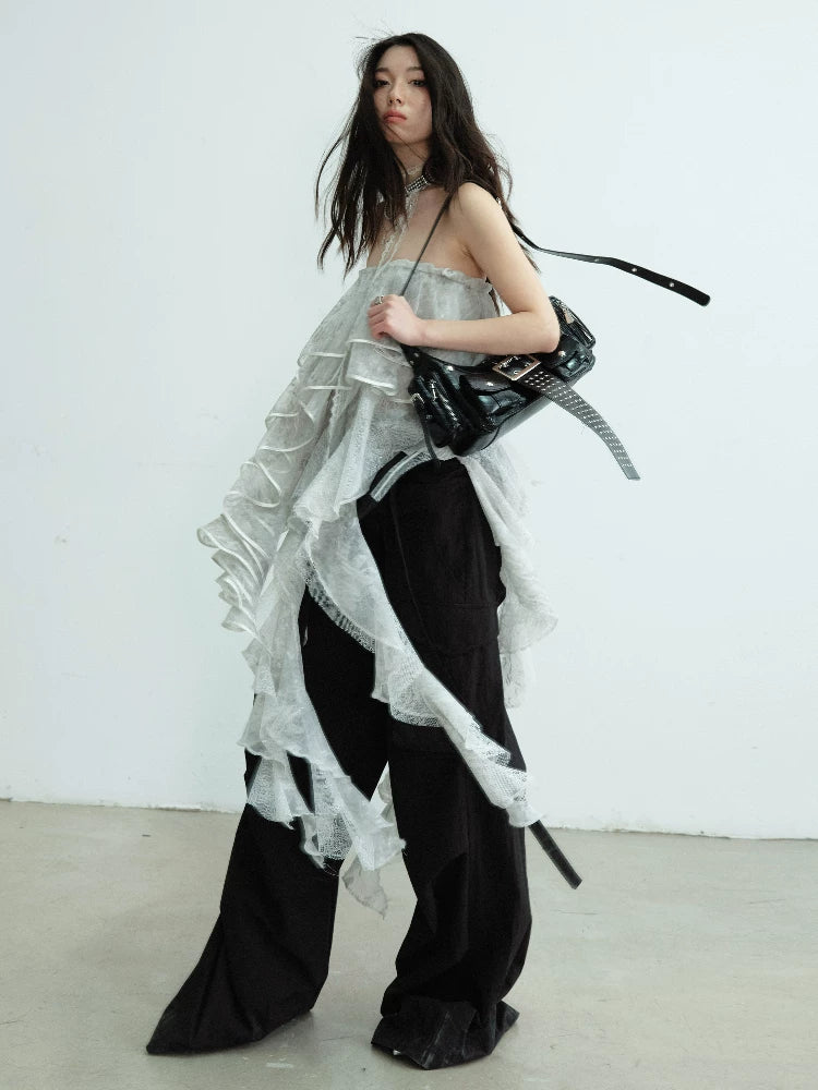 JNYLON Tulle Irregular Two Wear Tube Top Skirt