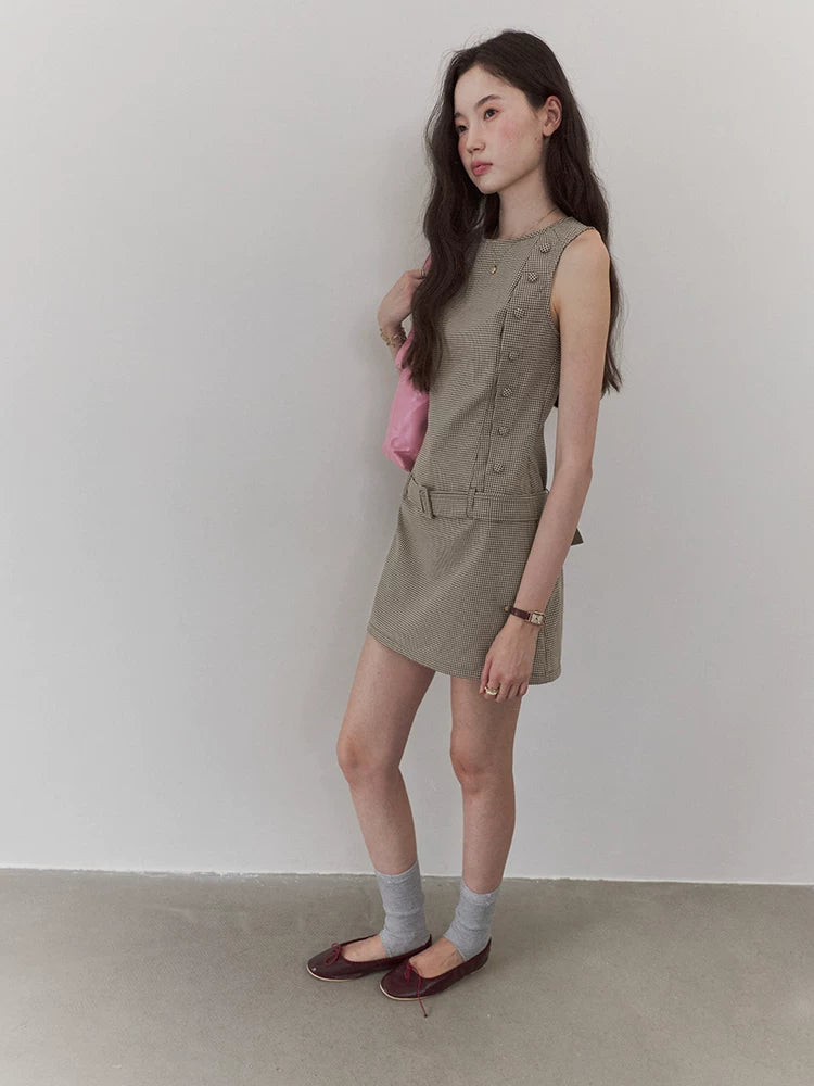 VOOE Vintage Plaid Belt Vest Dress