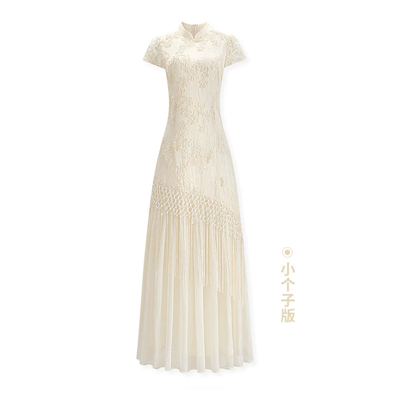 ZIHE Pinched Waist Fringed Splicing Dress