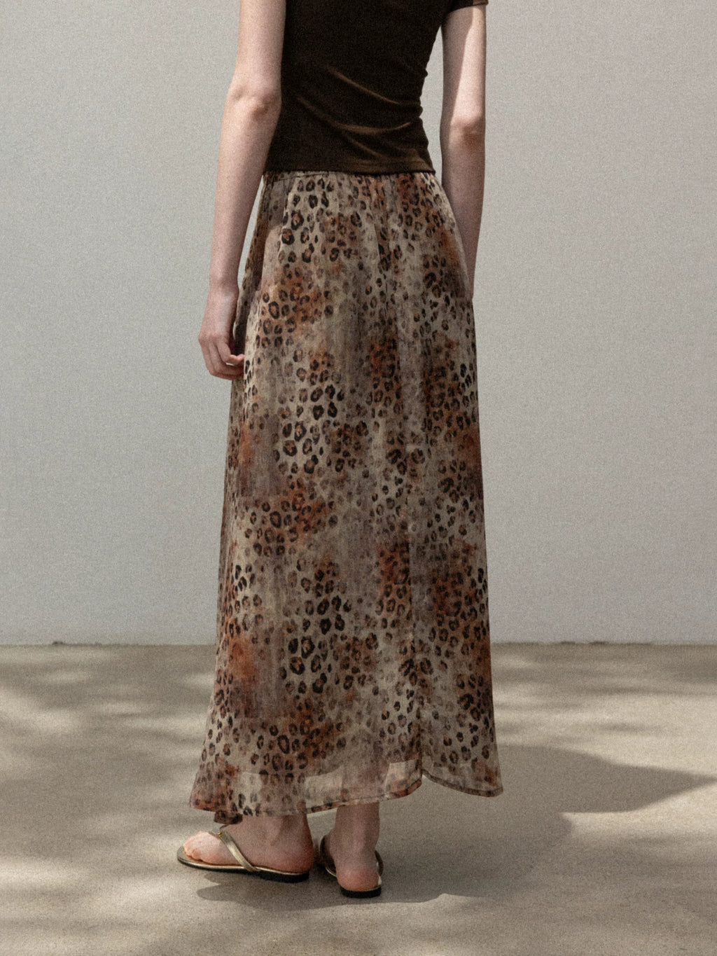 Cantonstory Vintage Slim Tee Leopard Print High Waist Skirt Set