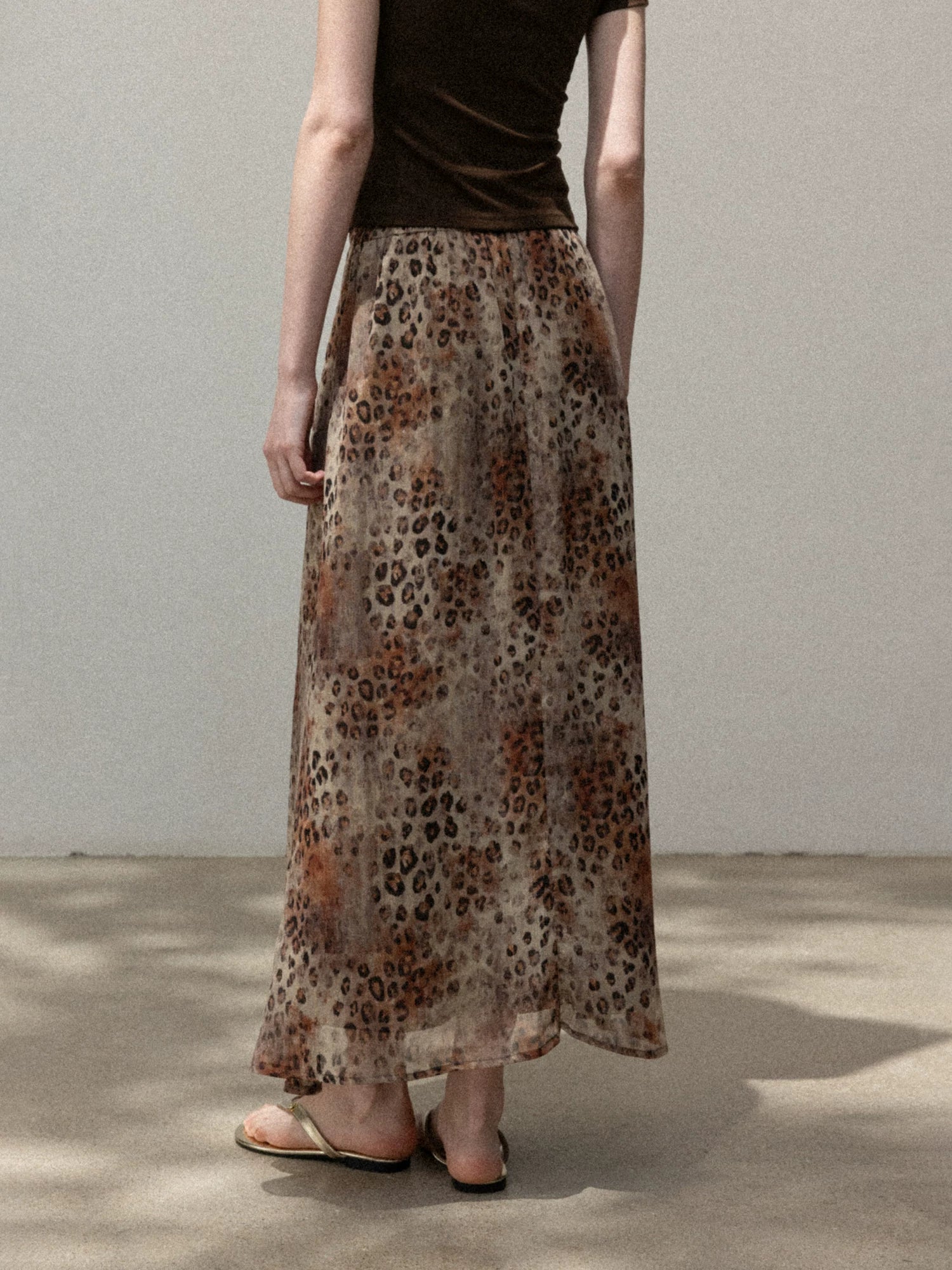 Cantonstory Vintage Slim Tee Leopard Print High Waist Skirt Set