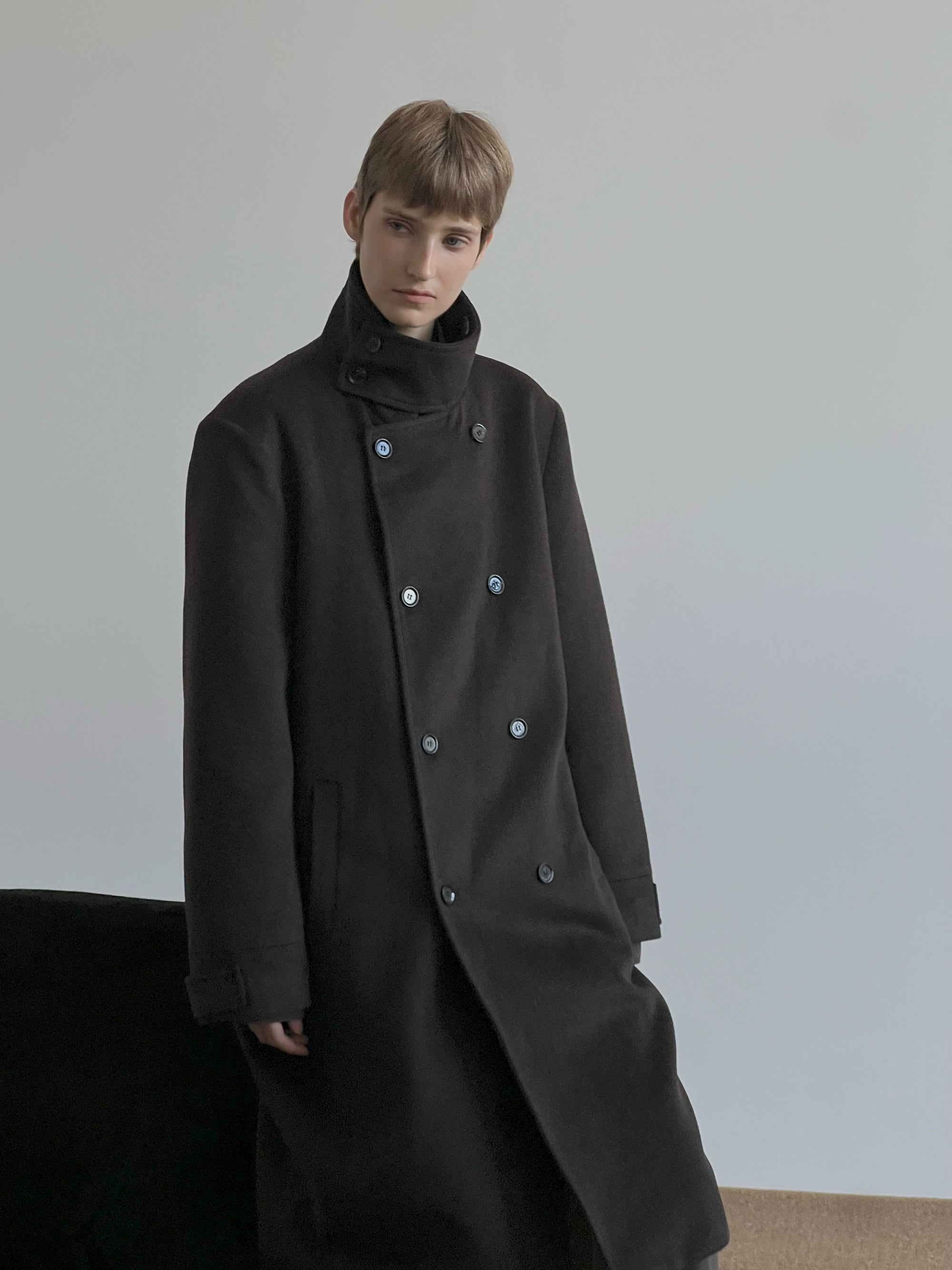 COLN Wool Double-breasted Stand-up Coat