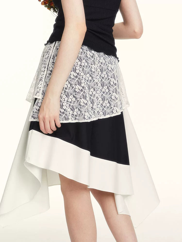 SUREENOUGH Vintage Lace Stitching Irregular Skirt