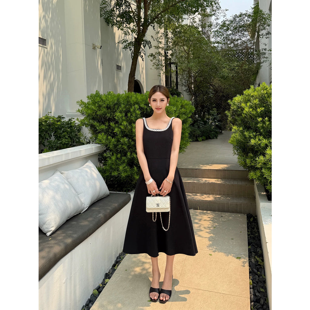 NEVA HU Beaded Temperament Suspender Dress