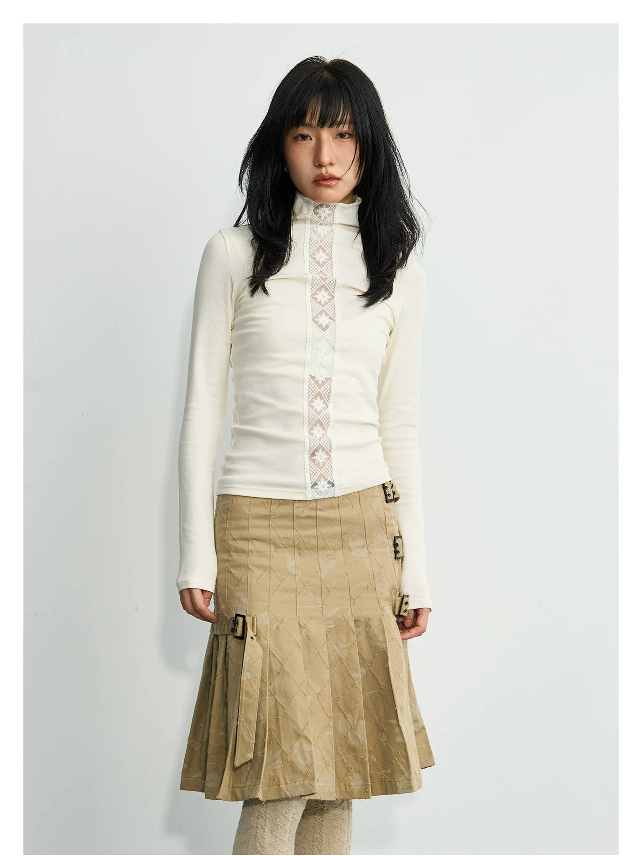 Enteralt Lace Splicing Small Turtleneck Bottom Long Sleeve