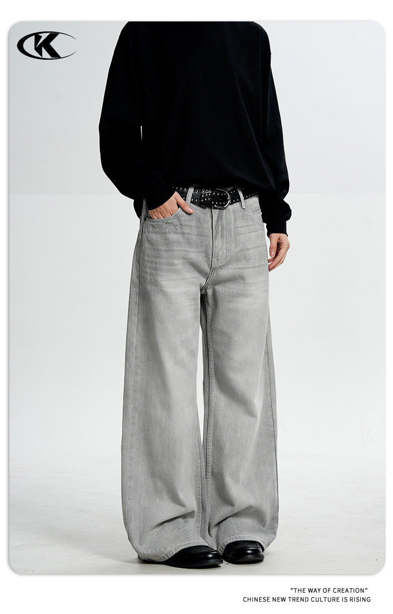 11KN Wide-Leg Washed Relaxed Straight Jeans