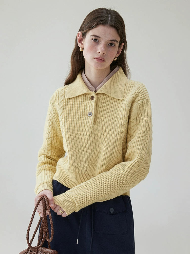 VOOE Lapel Lazy Twisted Wool Knitted Sweater