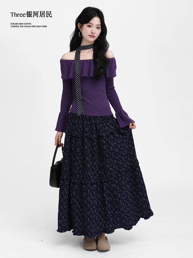 Three Korean Floral High Waist Slim Skirt
