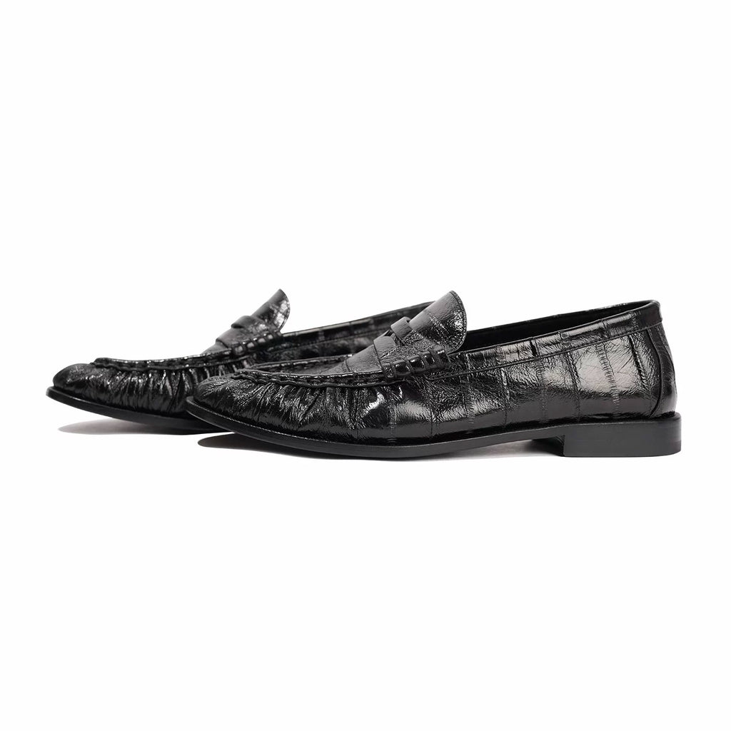 AMBSOM Pointed Eel Pattern One-pedal Leather Shoes