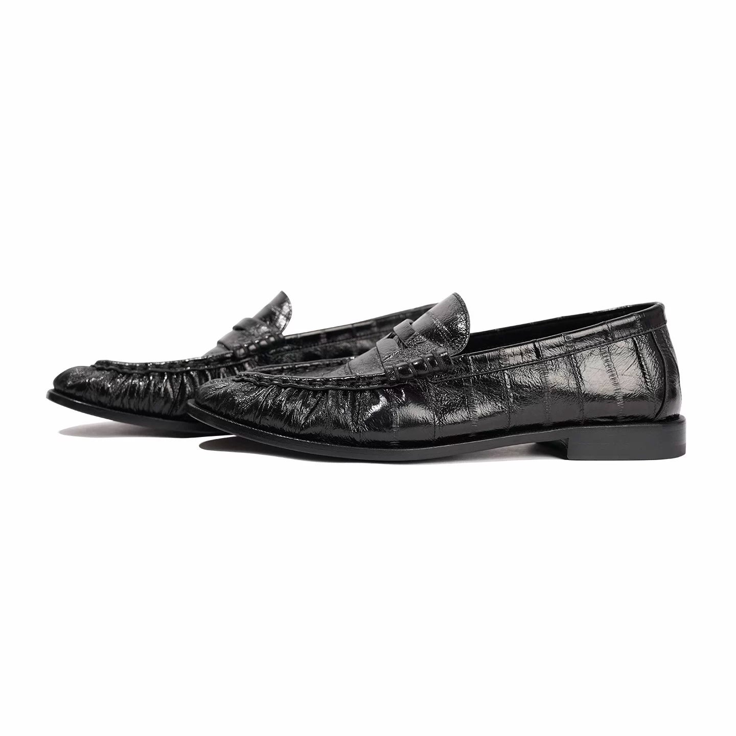 AMBSOM Pointed Eel Pattern One-pedal Leather Shoes