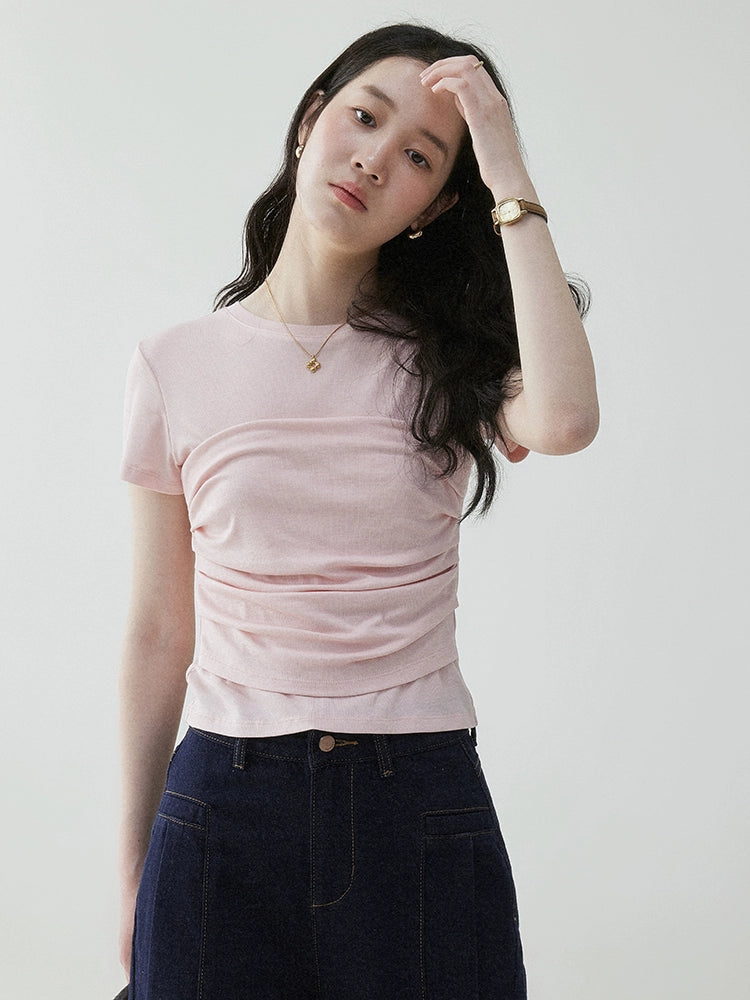 VOOE Sweet Pleated Skinny Short Tee