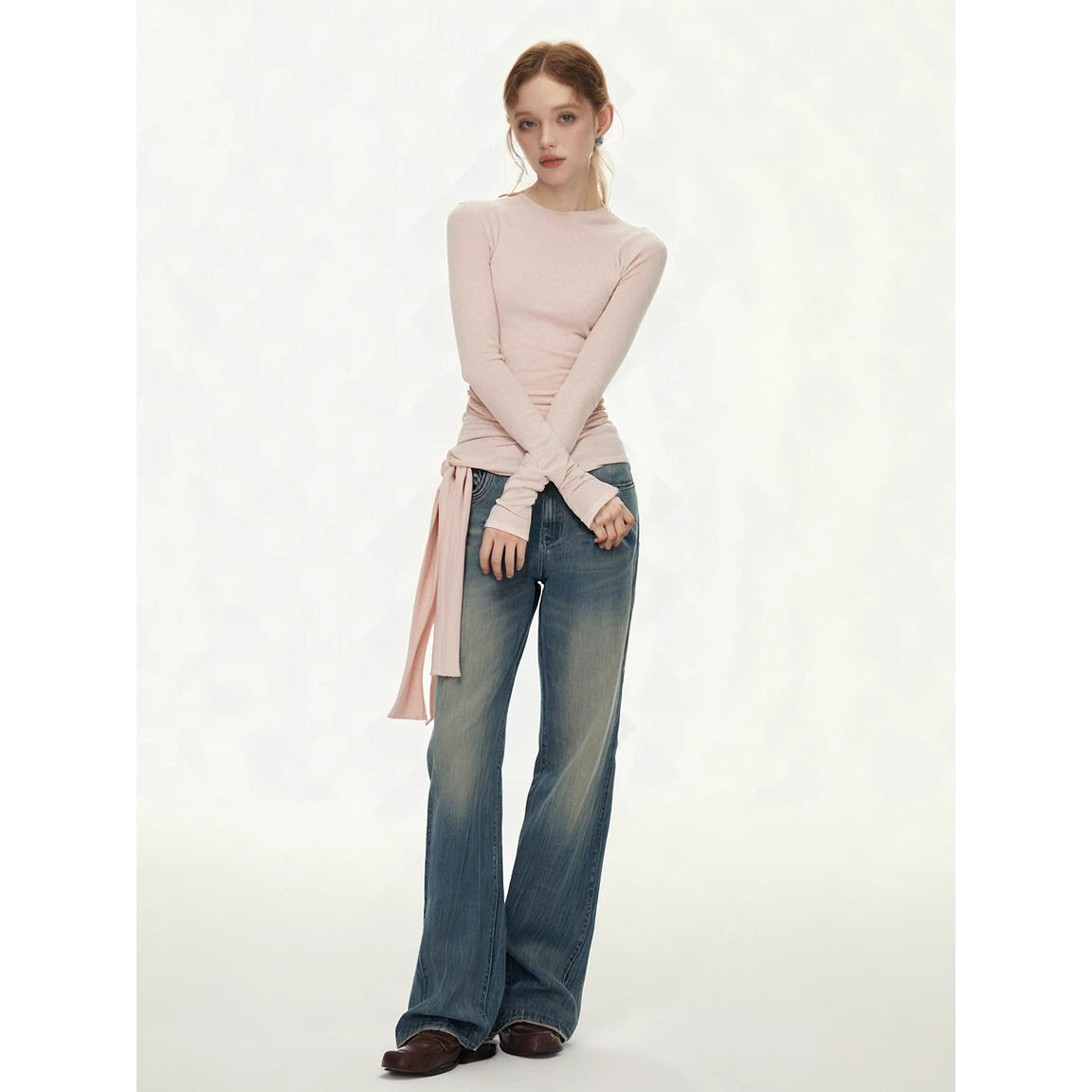 SUREENOUGH Lace-up Pleated Slim Sleeve