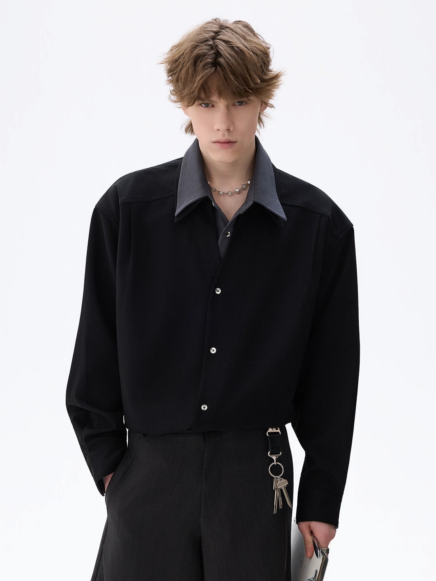 CHOR V-neck Fake Two-piece Casual Shirt