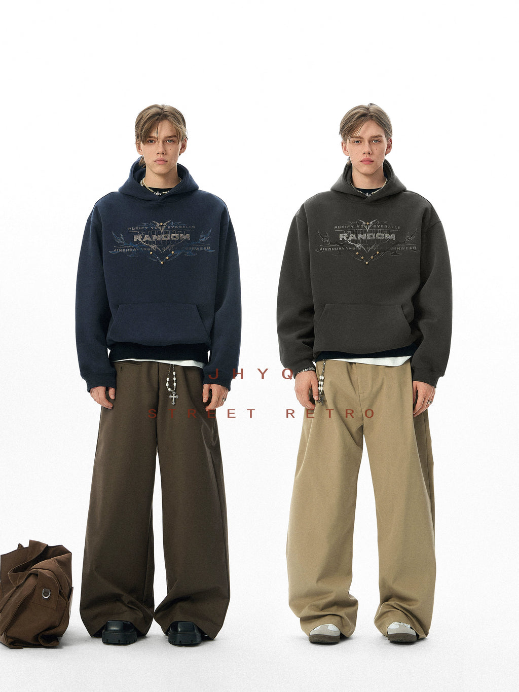 JHYQ Retro Rivet Letter Print Hooded Sweater