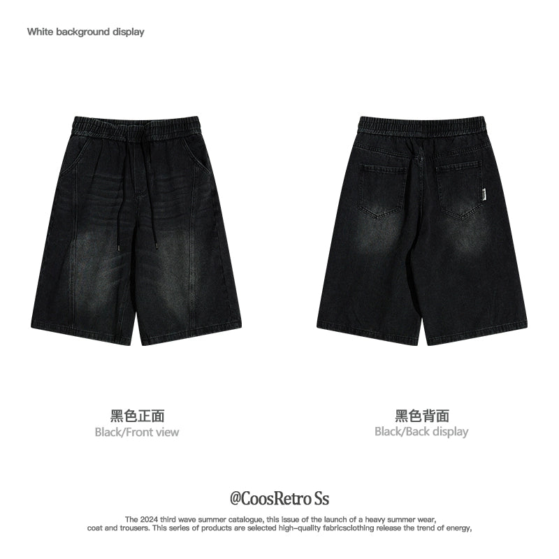 CoosRetro Retro Three-dimensional Cut Line Polished White Seven-point Denim Shorts