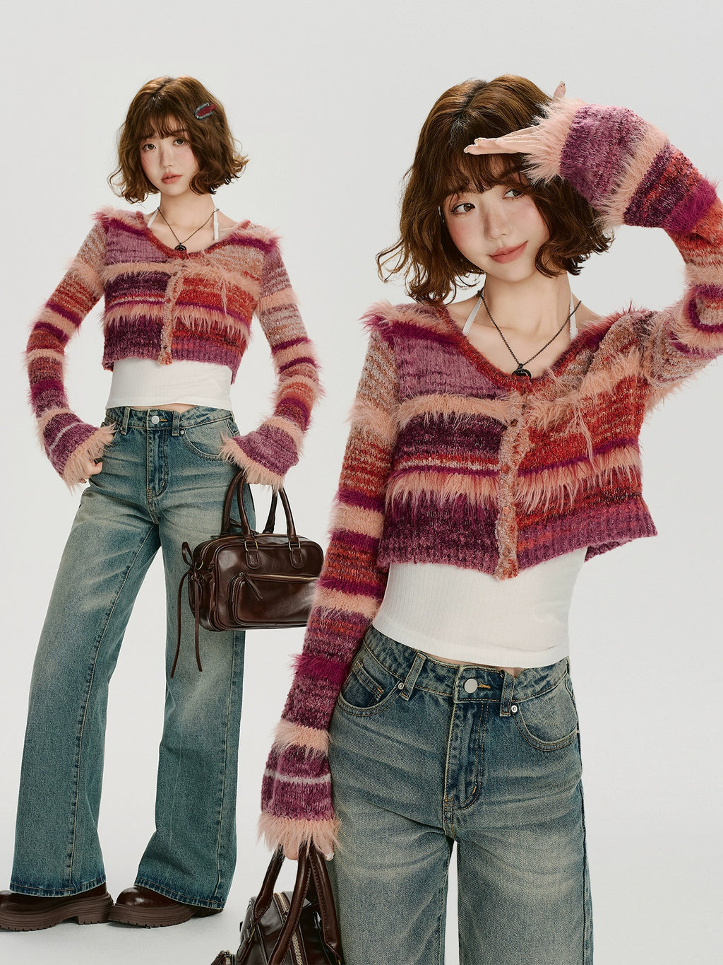 Girlyhalo Vintage Striped Knitted Cardigan