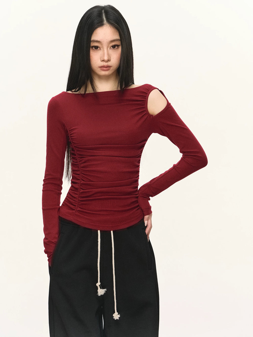 Anna Aneae Hollow Shoulders Waist Thin Long Sleeves