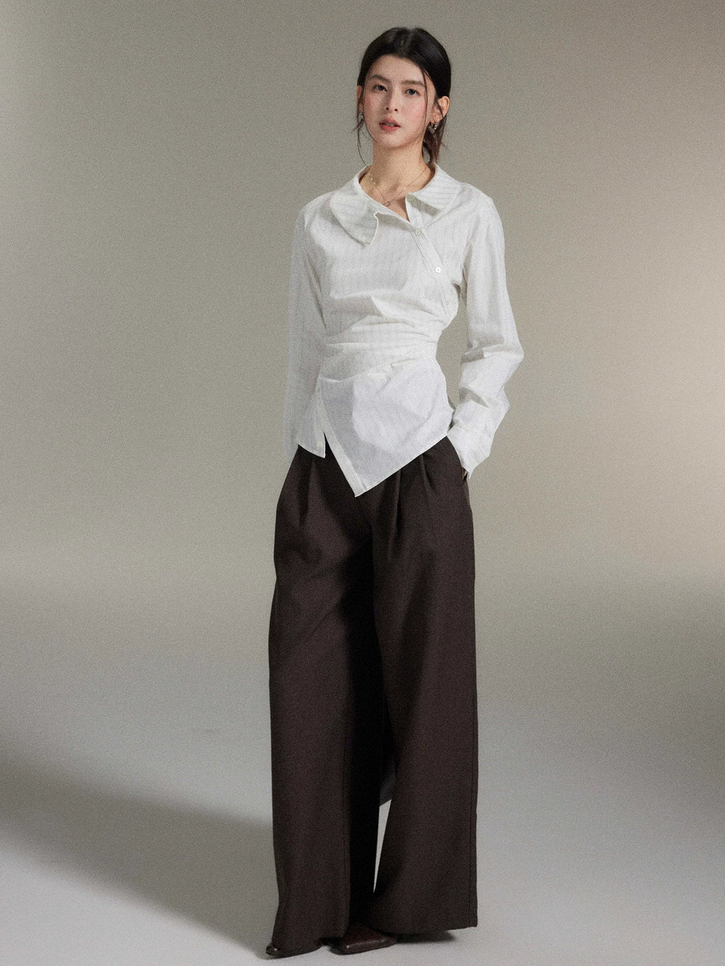 TYANG Irregular Waist Striped Shirt