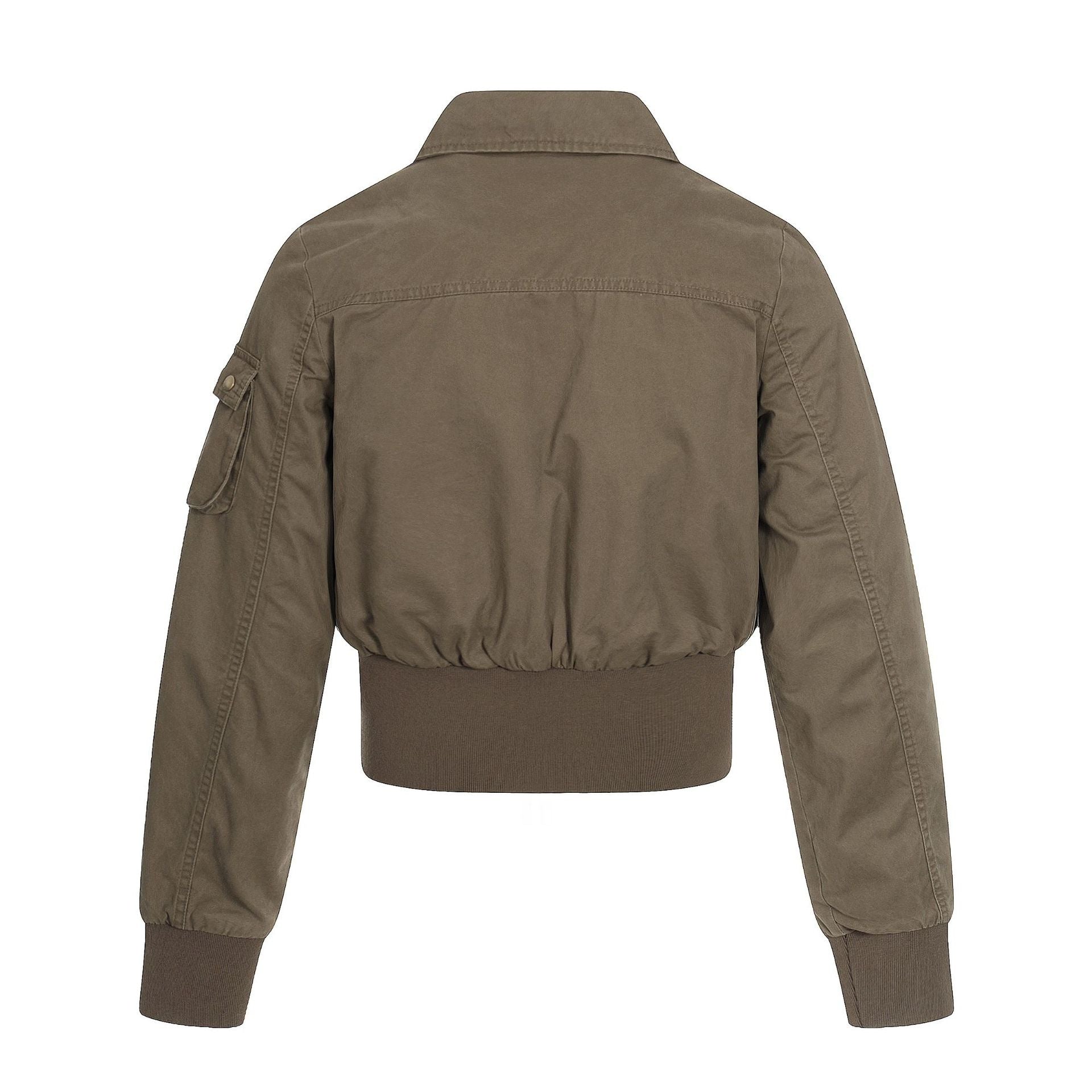 11KN Retro Splicing Slim-fitting Waist Short Wide Stand-up Collar Jacket