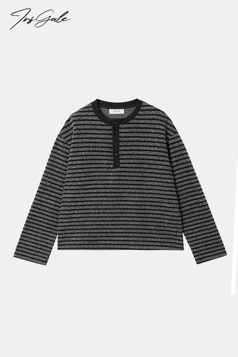 InsGale Vintage Thick Striped Slim Short Long Sleeve