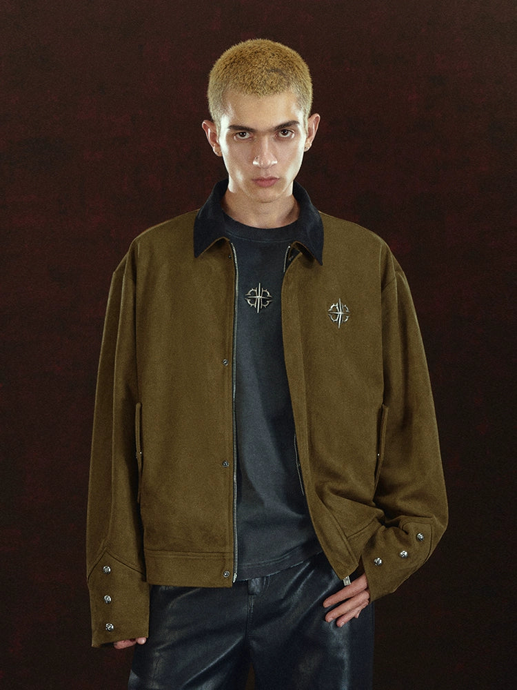 DICETINY Suede Print Vintage Lapel Casual Jacket