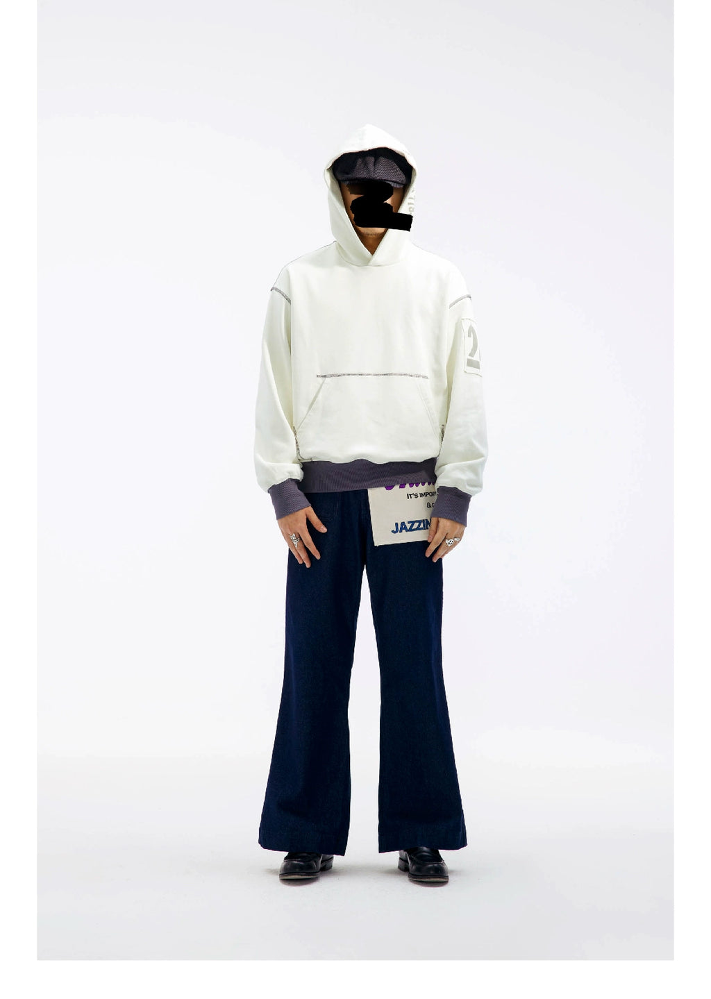 SUPERTOFU Bright Line Retro Contrasting Color Patch Print Hooded Sweater