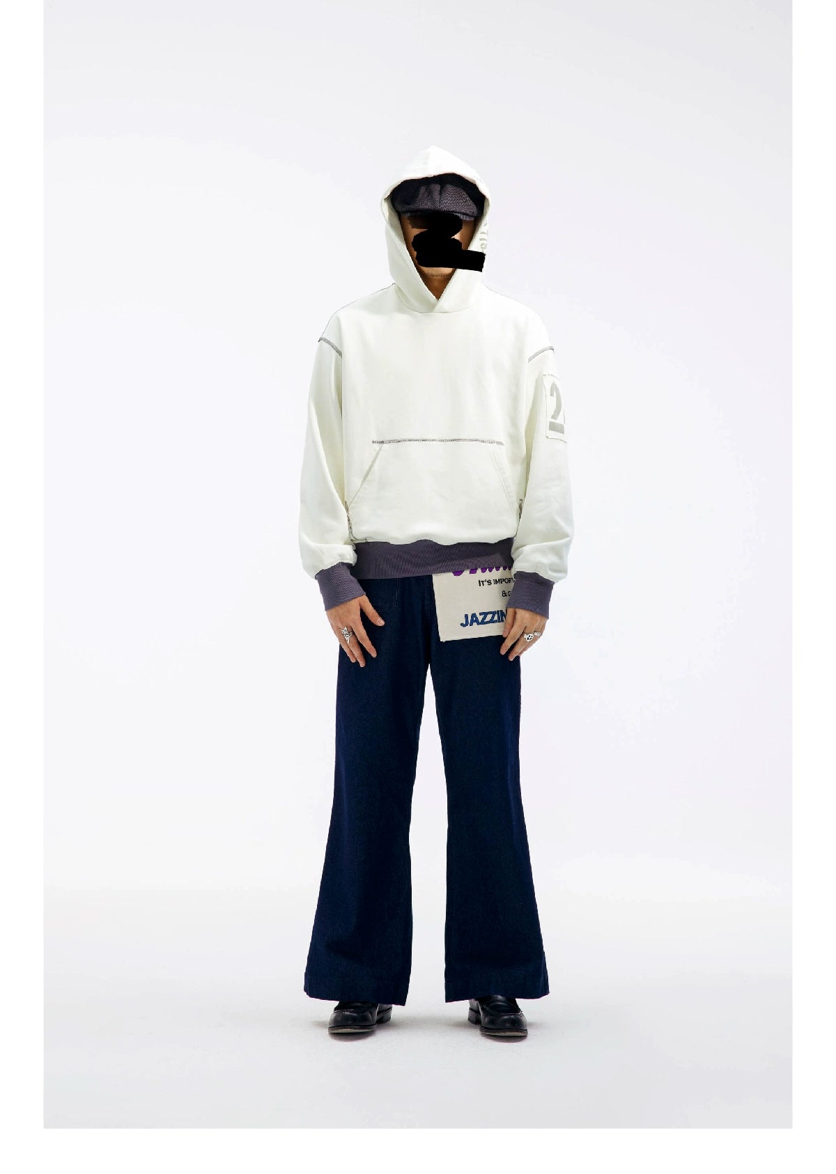 SUPERTOFU Bright Line Retro Contrasting Color Patch Print Hooded Sweater