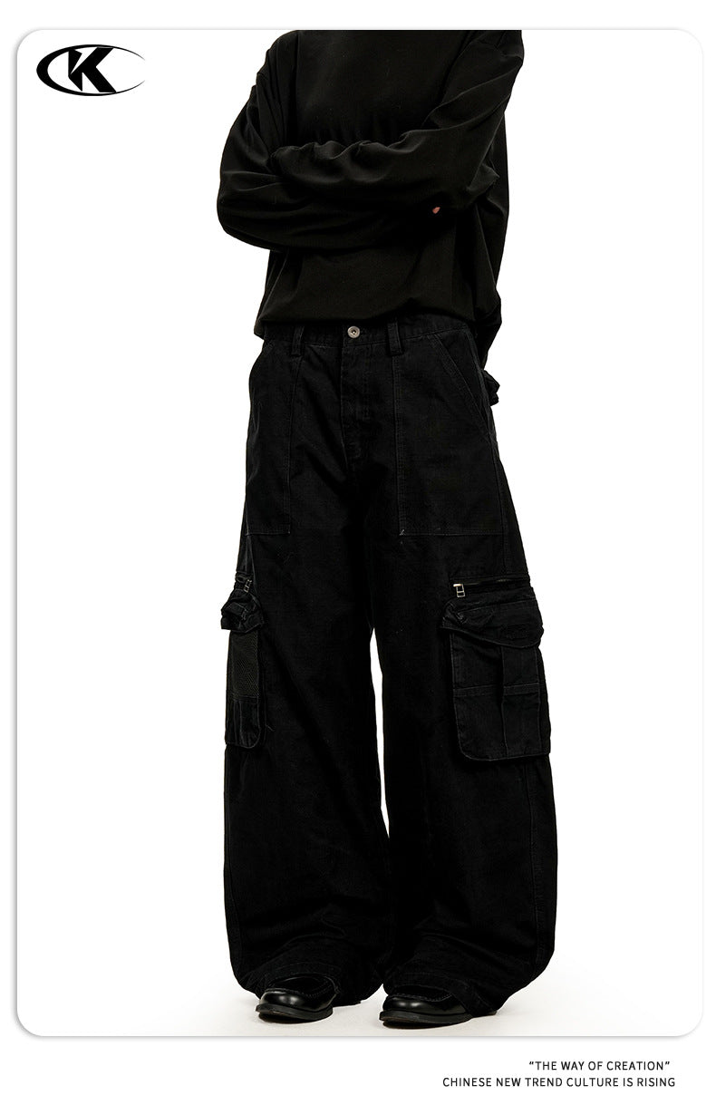 11KN wide-leg washed pure cotton old retro pants