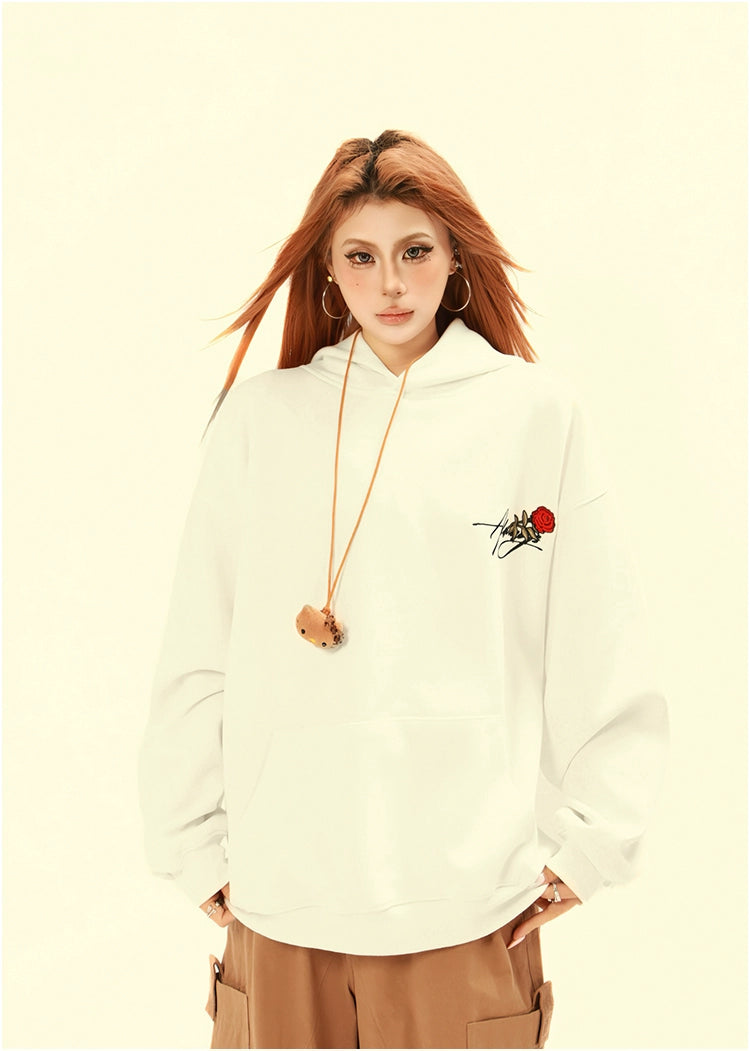 Kenvibe Vintage Embroidered Rose Letter Hooded Sweater