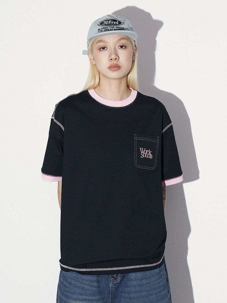 NICEBAD Contrast Color Loose Loose Loose Mouth Pocket Tee